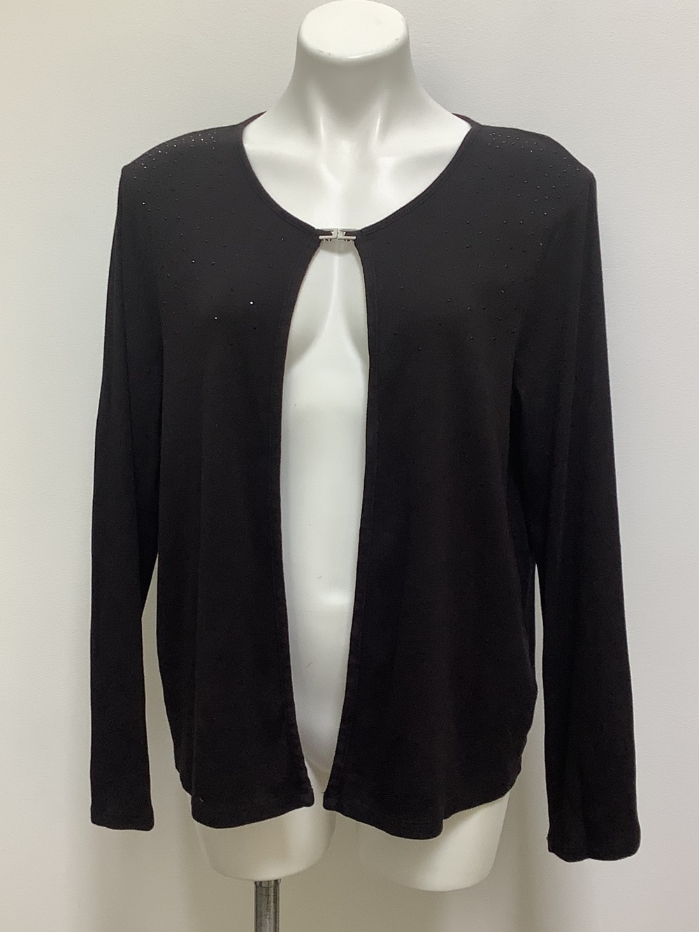 Rafaella Black Ribbed Open Cardigan with Rhinestone Detail